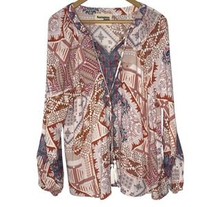 Savannah Jane Size Large Boho Southwestern Coastal Cowgirl Blouse Tassel Top
